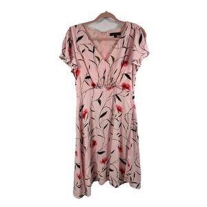 Banana Republic Pink Floral V-Neck Dress 6 Coquette Tea Party Spring Wedding Gst